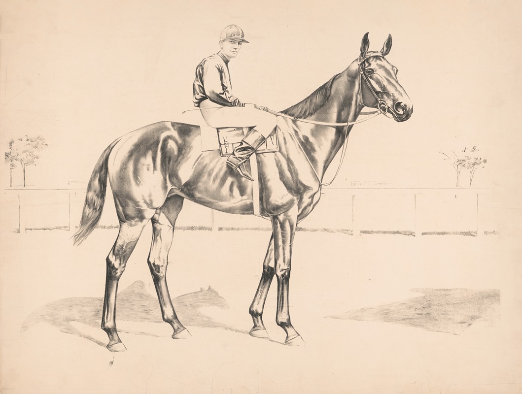 Anonymous - Portrait of race horse and mounted jockey