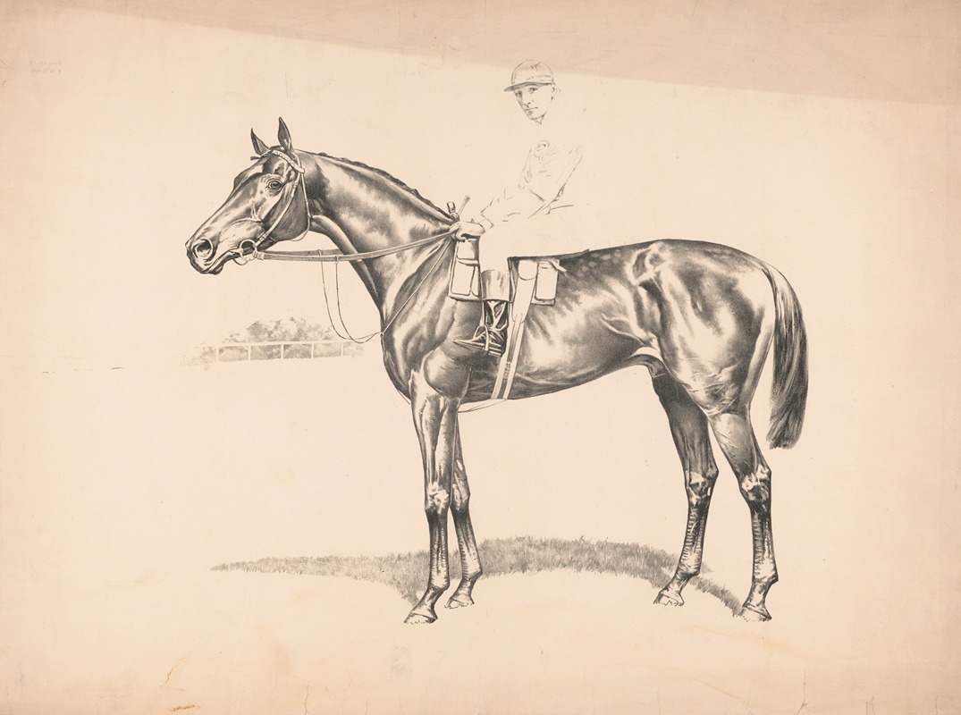 Anonymous - Portrait of race horse and mounted jockey