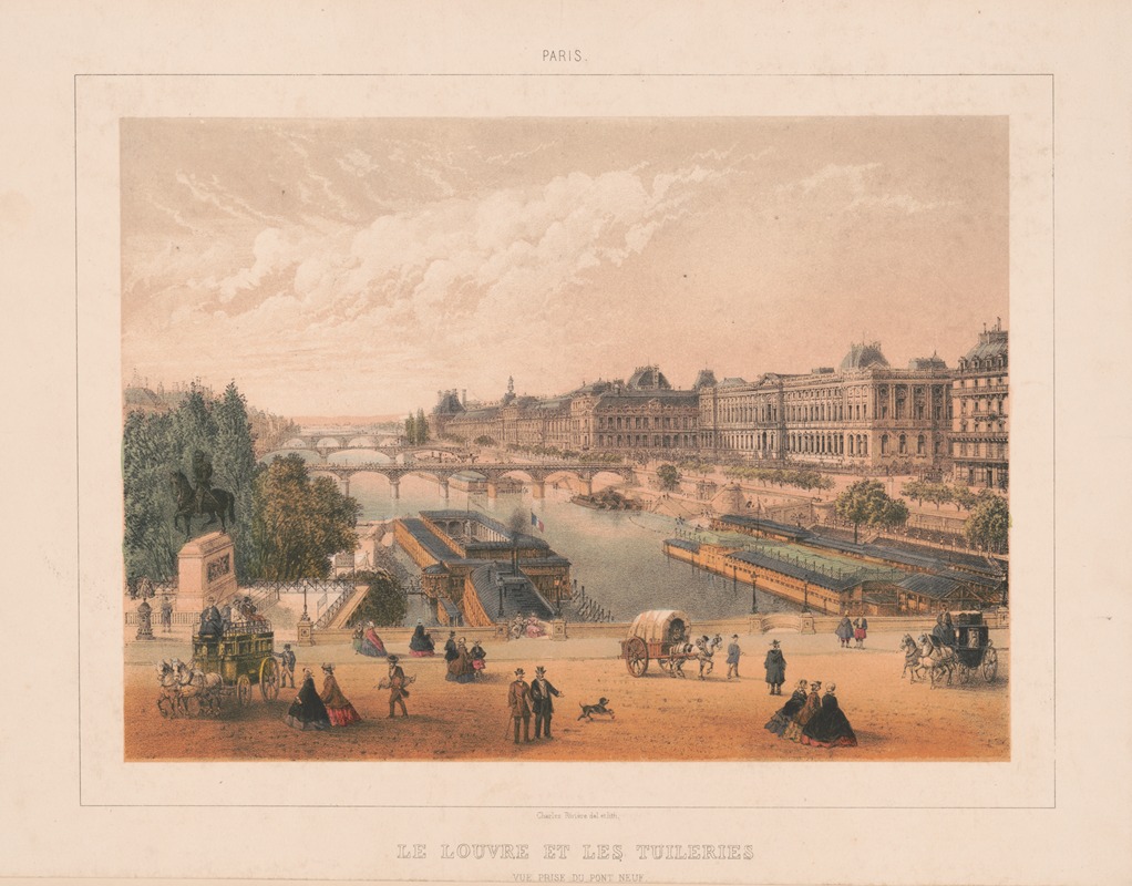 Charles Rivière - Paris. Le Louvre et les Tuileries vue prise du Pont Neuf