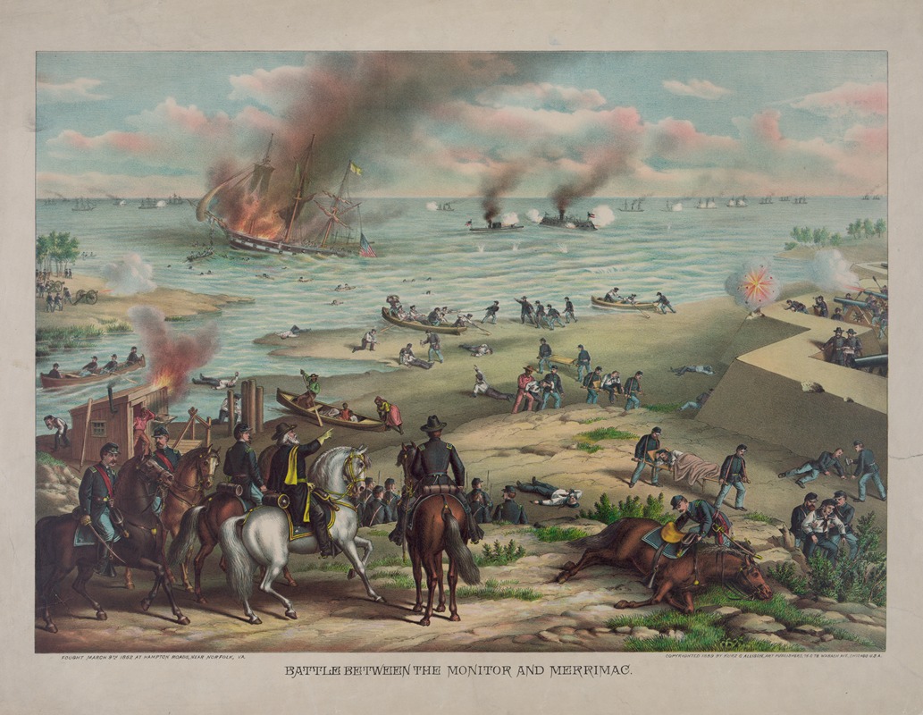 Kurz & Allison - Battle between the Monitor and Merrimac–fought March 9th 1862 at Hampton Roads, near Norfolk, Va.