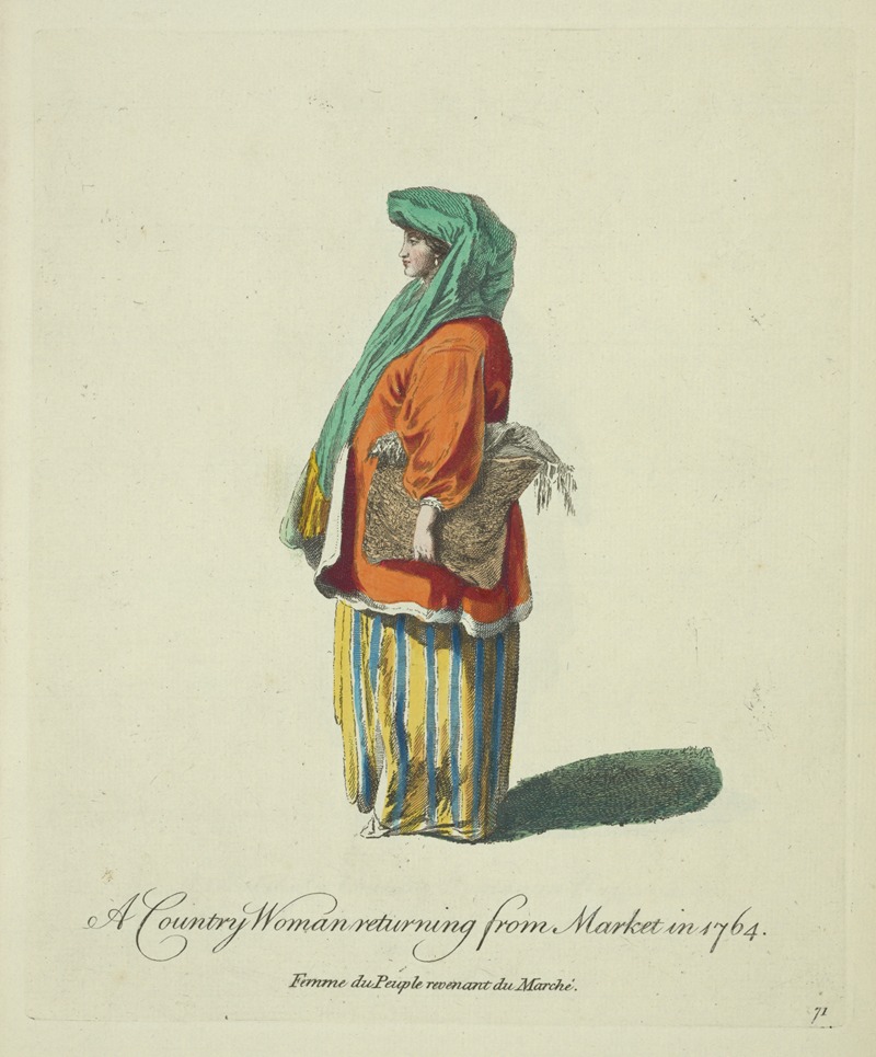 Charles Grignion - A country woman returning from market in 1764. Femme du peuple revenant du marché.