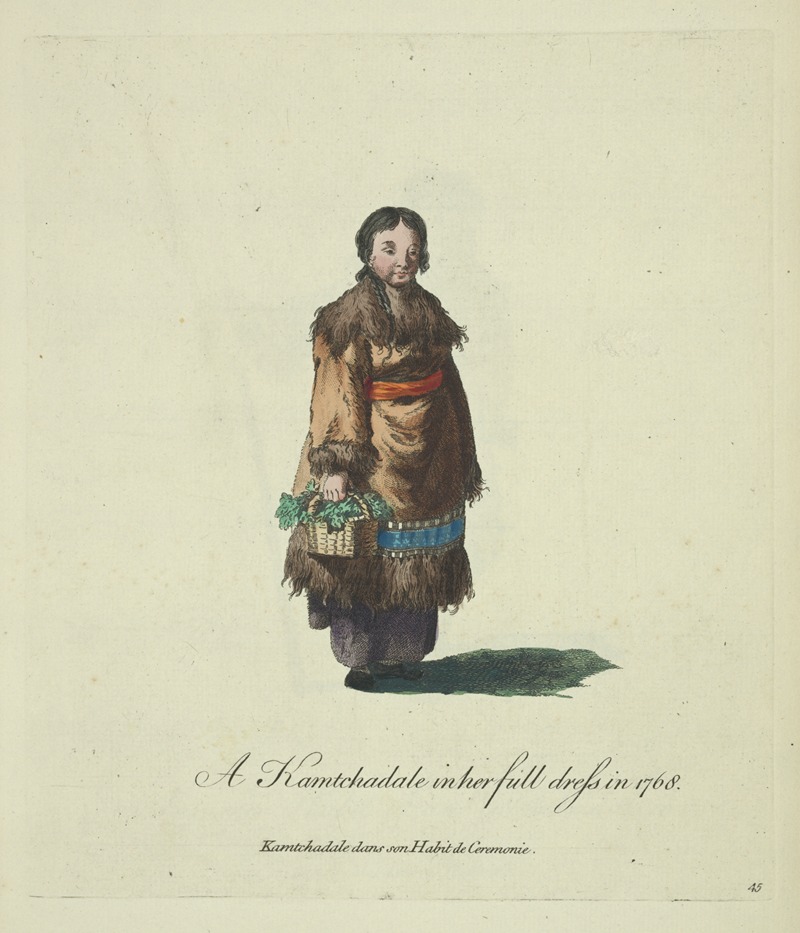 Charles Grignion - A Kamtchadal in her full dress in 1768. Kamtchadal dans son habit de cêremonie.