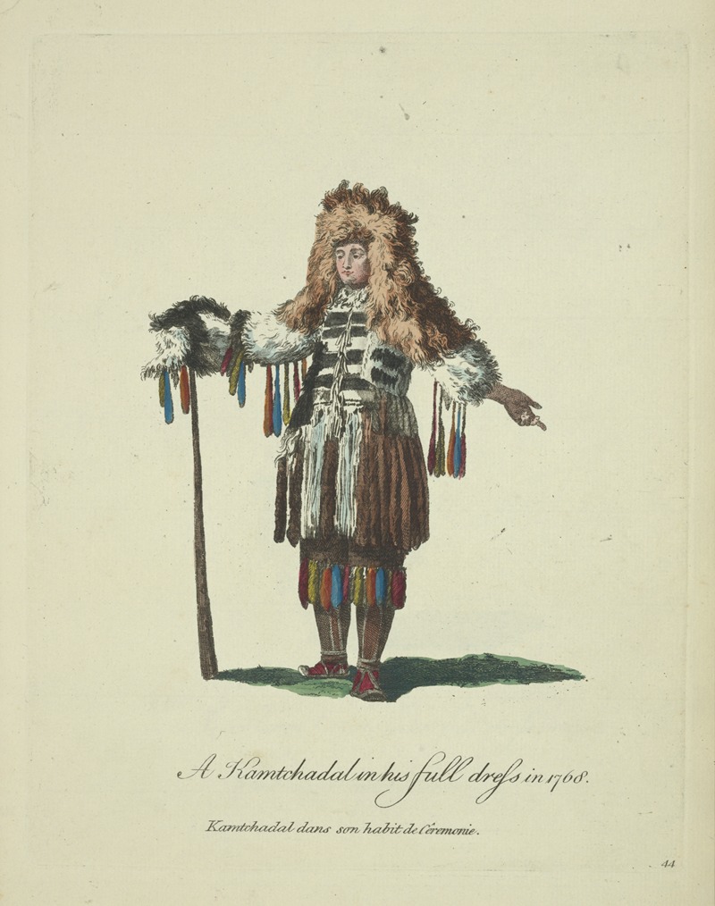 Charles Grignion - A Kamtchadal in his full dress in 1768. Kamtchadal dans son habit de cêremonie.