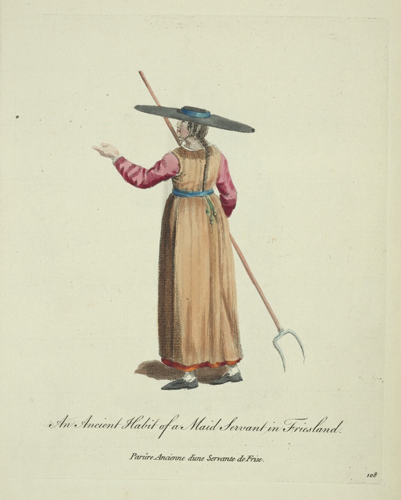 Charles Grignion - An ancient habit of a maid servant in Friesland. Parûre ancienne d’une servante de Frise.