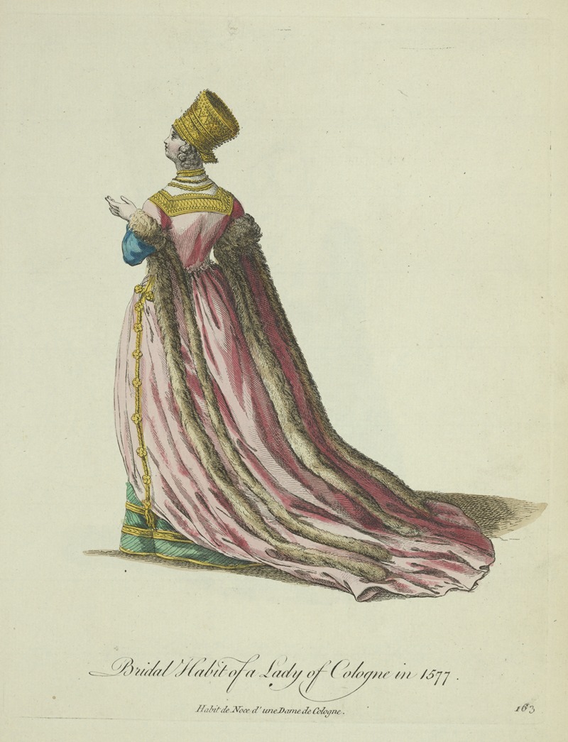 Charles Grignion - Bridal habit of a lady of Cologne in 1577. Habit de noce d’une dame de Cologne.