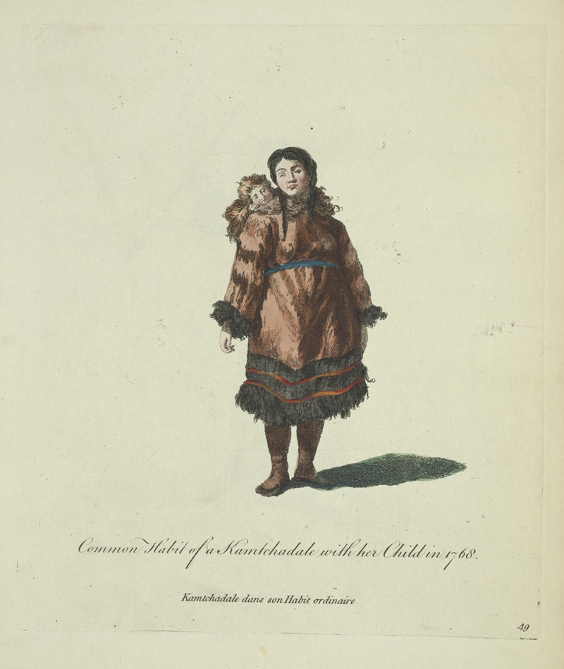 Charles Grignion - Common habit of a Kamtchadale with here child in 1768. Kamtchadale dans son habit ordinaire.