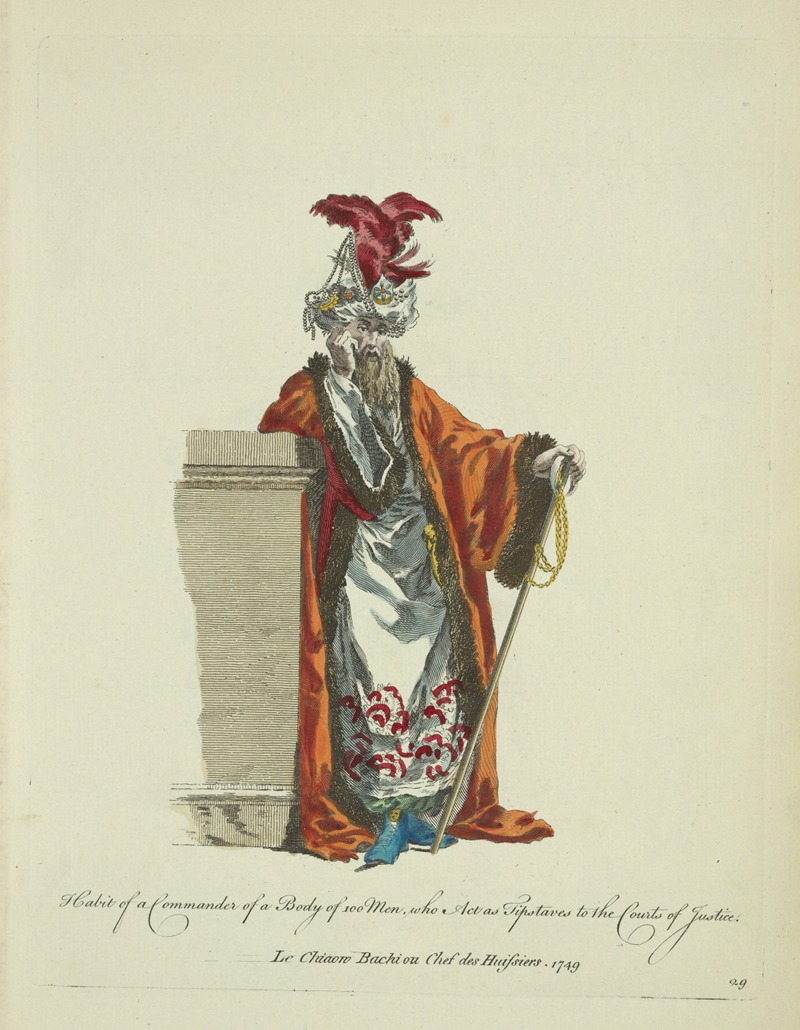 Charles Grignion - Habit of a commander of a body of 100 men, who act as tipstaves to the courts of justice. Le chiaoro bachi ou chef des huissiers 1749.