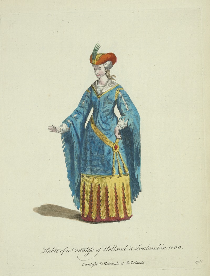 Charles Grignion - Habit of a countess of Holland and Zealand in 1200. Comtesse de Hollande et de Zelande.