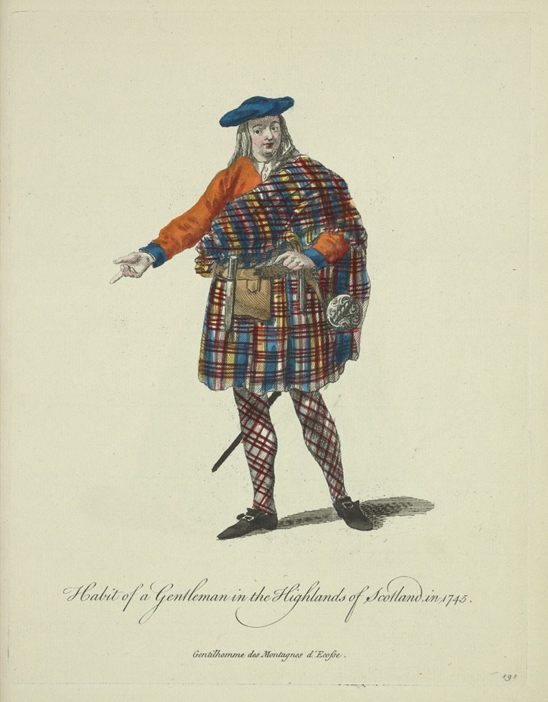 Charles Grignion - Habit of a gentleman in the highlands of Scotland in 1745. Gentilhomme des montagnes d’Ecosse.