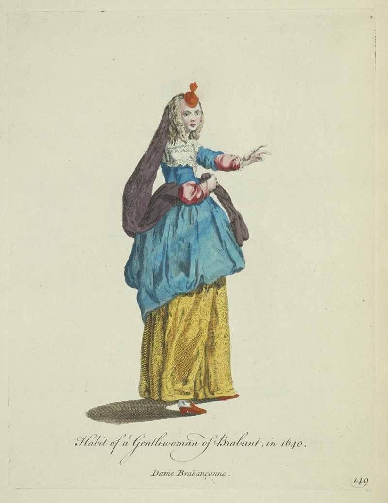 Charles Grignion - Habit of a gentlewoman of Brabant in 1640. Dame Brabançonne.