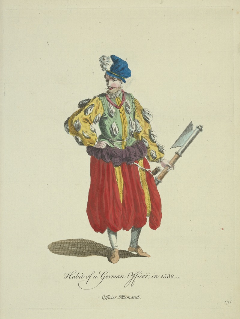 Charles Grignion - Habit of a German officer in 1588. Officier Allemand.