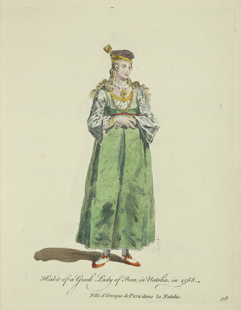 Charles Grignion - Habit of a Greek lady of Pera in Natolia, in 1568. Fille d’Grecque dans la Natolie.