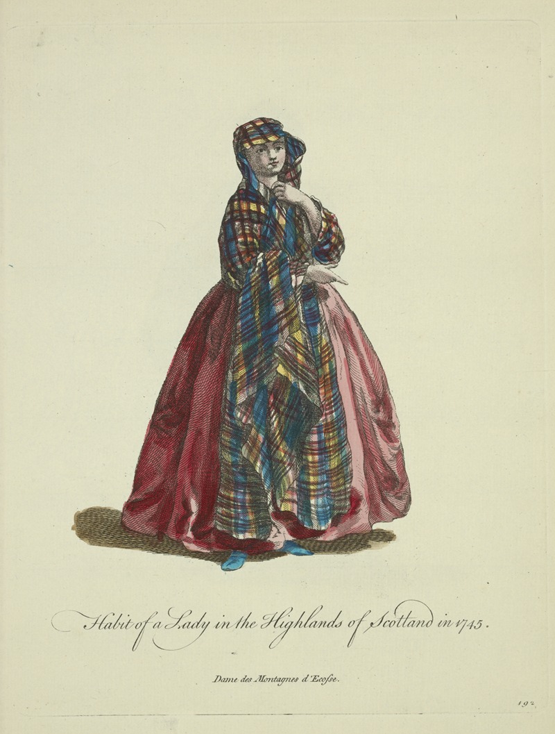 Charles Grignion - Habit of a lady in the highlands of Scotland in 1745. Dame des Montagnes d’Ecosse.