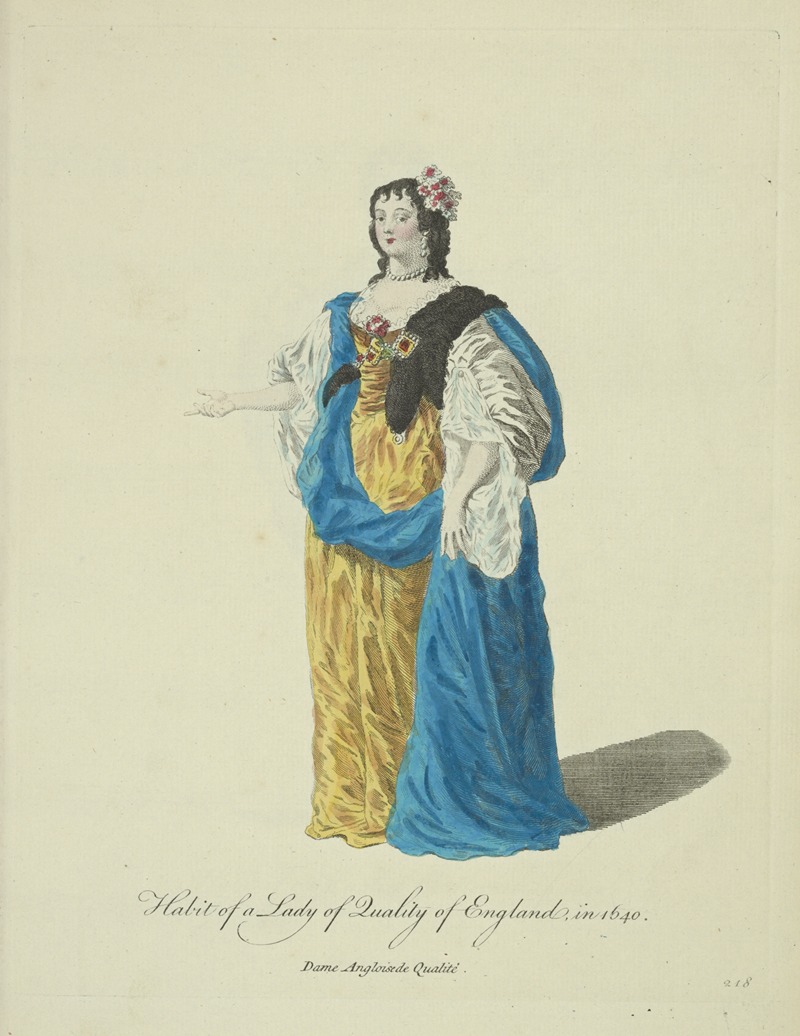 Charles Grignion - Habit of a lady of quality in England in 1640. Dame Angloisede qualité.