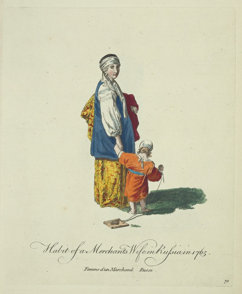 Charles Grignion - Habit of a merchant’s wife in Russia in 1765. Femme d’un marchand Russe.