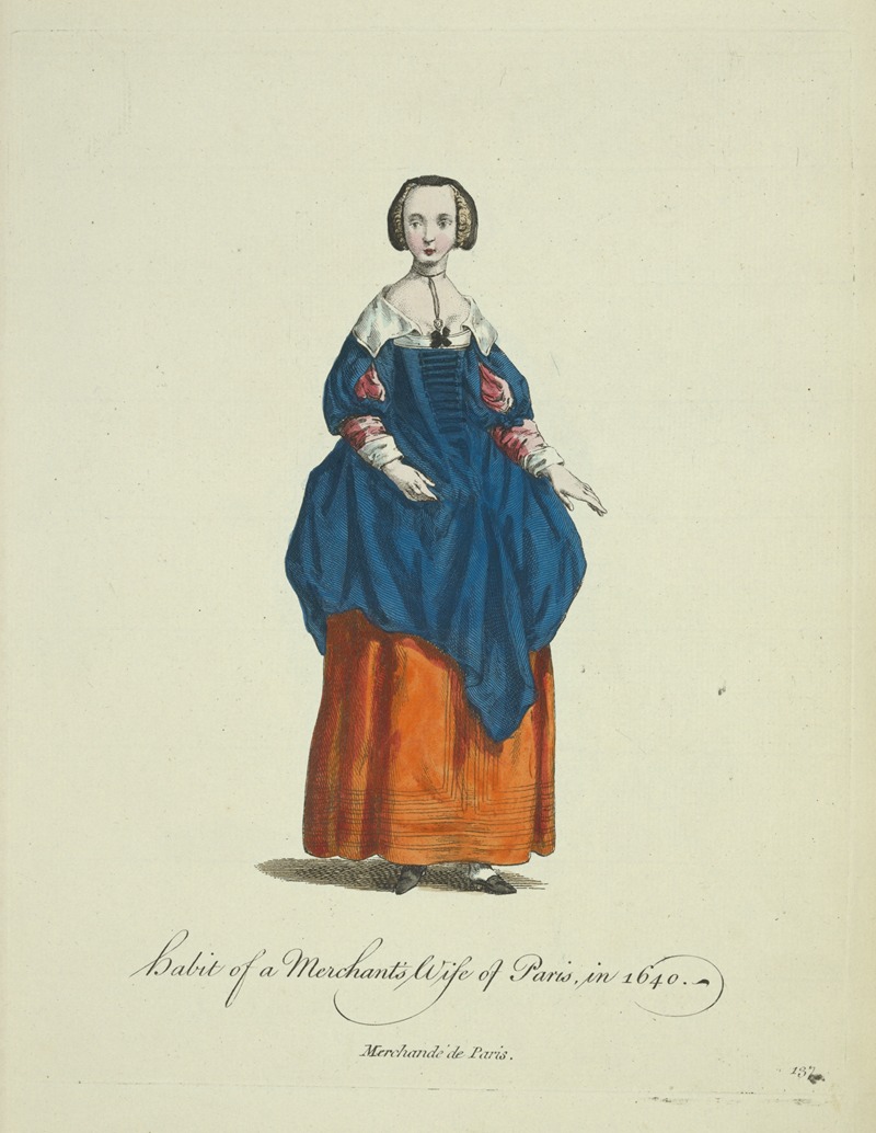 Charles Grignion - Habit of a merchant’s wife of Paris in 1640. Merchade de Paris.