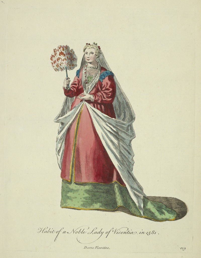 Charles Grignion - Habit of a noble lady of Vincentia in 1581. Dame Vicentine.