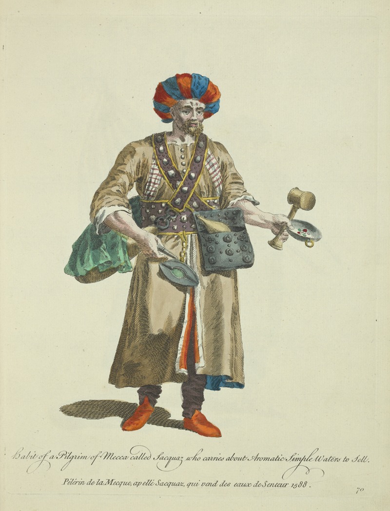 Charles Grignion - Habit of a pilgrim of Mecca called Sacquaz who carries about aromatic simple waters to sell