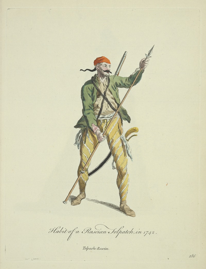 Charles Grignion - Habit of a Rascian Tolpatch in 1742. Tolpache Rascien.