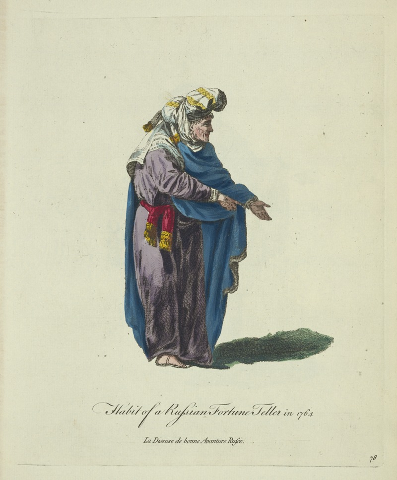 Charles Grignion - Habit of a Russian fortune teller in 1764. La diseuse de bonne avanture Russe.