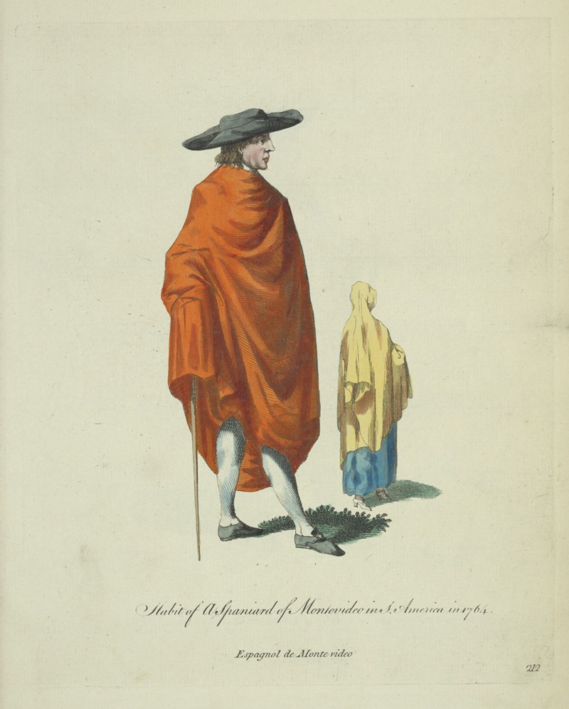 Charles Grignion - Habit of a Spaniard of Montevideo in South America in 1764. Espagnol de Montevideo.