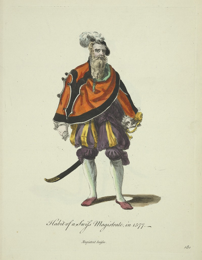 Charles Grignion - Habit of a Swiss Magistrate in 1577. Magistrat Suisse.