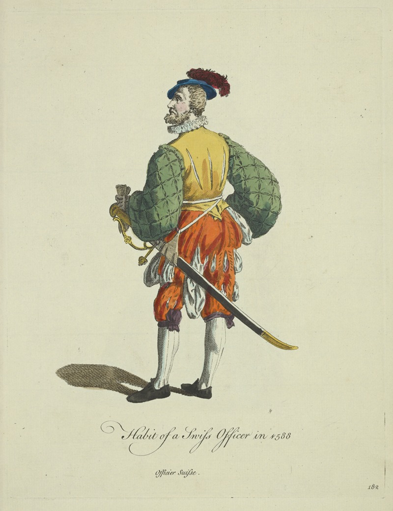 Charles Grignion - Habit of a Swiss officer in 1588. Officier Suisse.