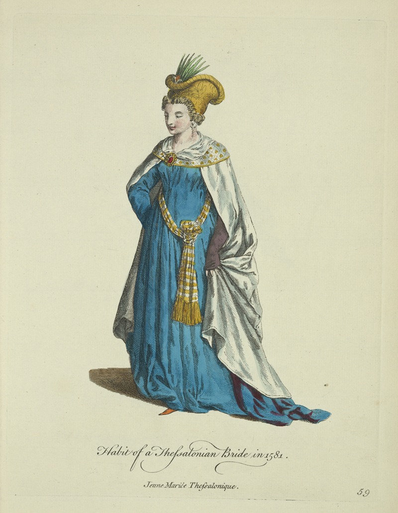 Charles Grignion - Habit of a Thessalonian bride in 1581. Jeune mariée Thessalonique.