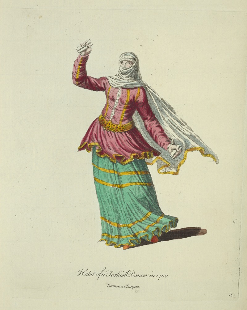 Charles Grignion - Habit of a Turkish dancer in 1700. Damseuse Turque.