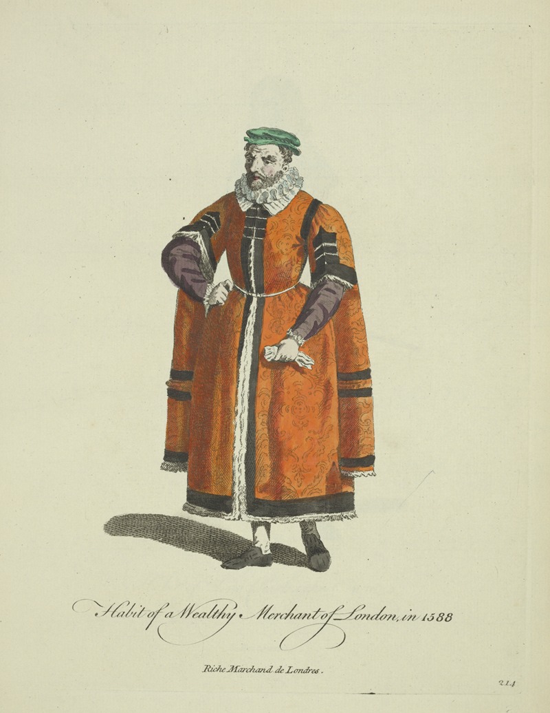 Charles Grignion - Habit of a wealthy merchant of London in 1588. Riche marchand de Londres.