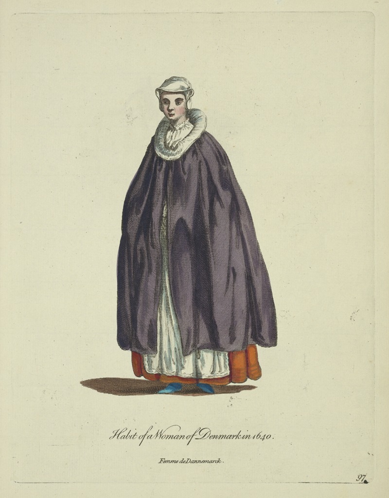 Charles Grignion - Habit of a woman of Denmark in 1640. Femme de Dannemarck.