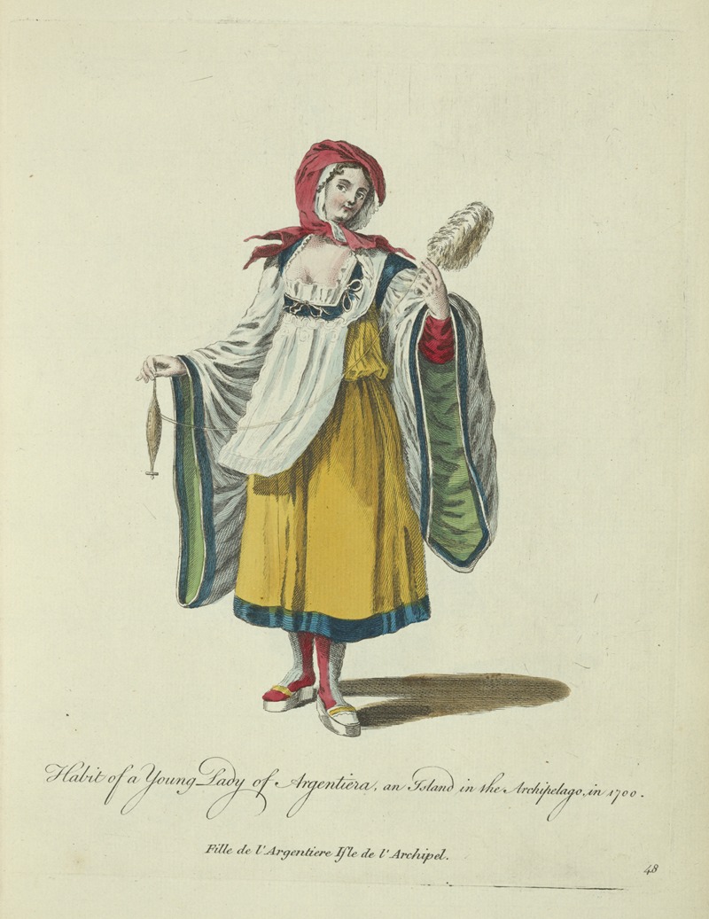 Charles Grignion - Habit of a young lady of Argentiera and island in the Archipelago in 1700. Fille de l’Argentiere Isle de l’Archipel.