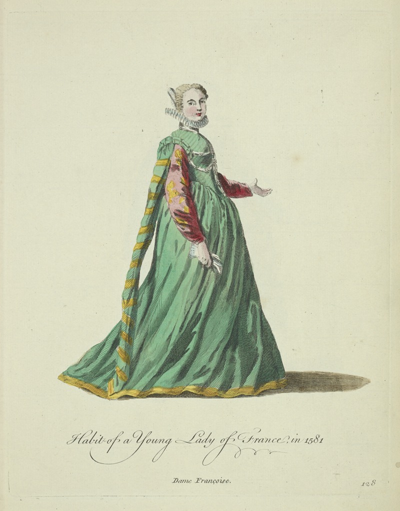 Charles Grignion - Habit of a young lady of France in 1581. Dame Françoise.