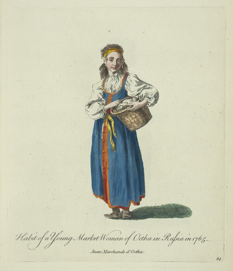 Charles Grignion - Habit of a young market woman of Octha in Russia in 1765. Jeune marchande d’Octha.