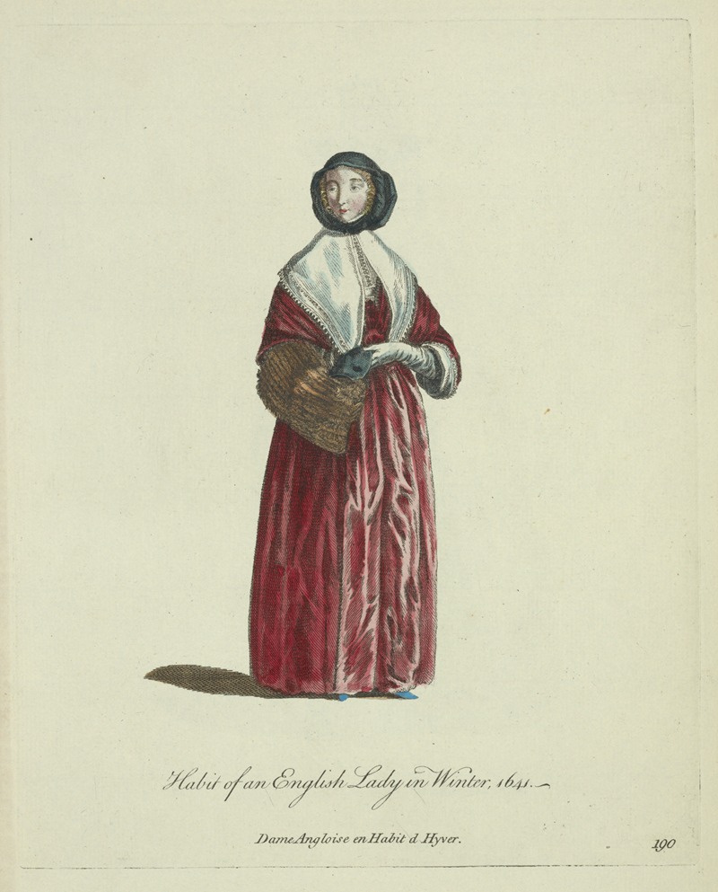 Charles Grignion - Habit of an English lady in winter, 1641. Dame Angloise en habit d’hyver.