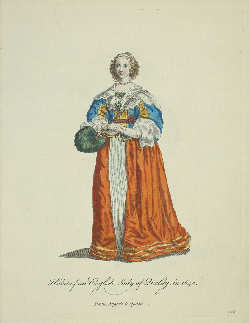 Charles Grignion - Habit of an English lady of quality in 1640. Dame Angloisede qualité.