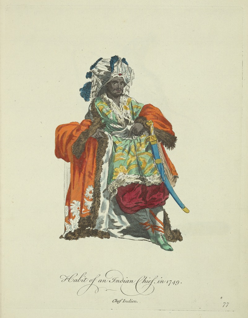 Charles Grignion - Habit of an Indian chief in 1749. Chef Indien.