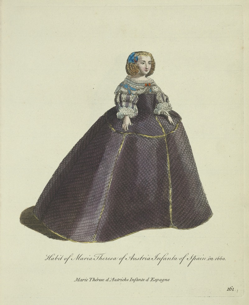 Charles Grignion - Habit of Maria Theresa of Austria Infanta of Spain in 1660. Marie Thérese d’Autriche Infante d’Espagne.