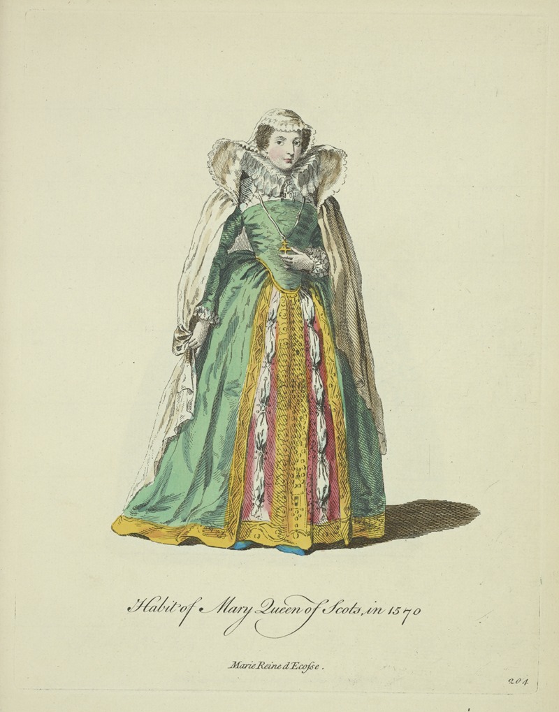 Charles Grignion - Habit of Mary Queen of Scots in 1570. Marie reine d’Ecosse.