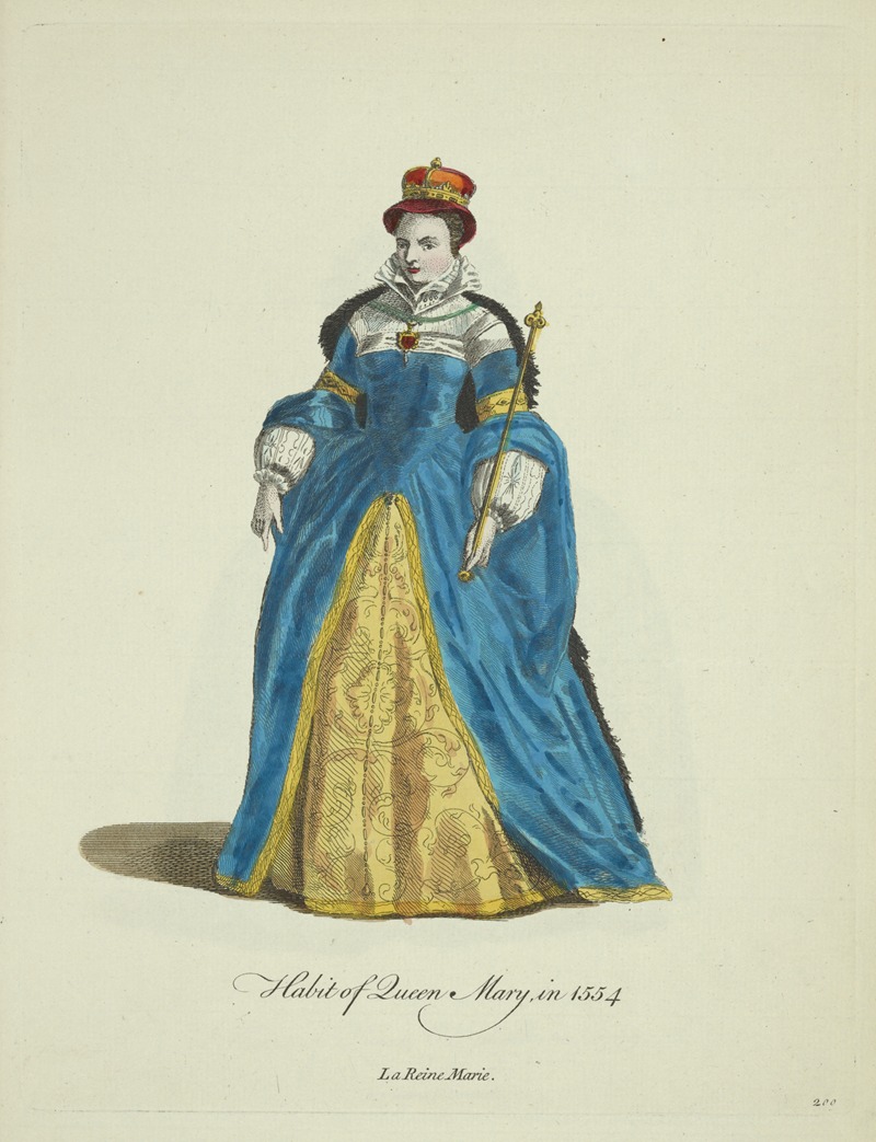 Charles Grignion - Habit of Queen Mary in 1554. La reine Marie.