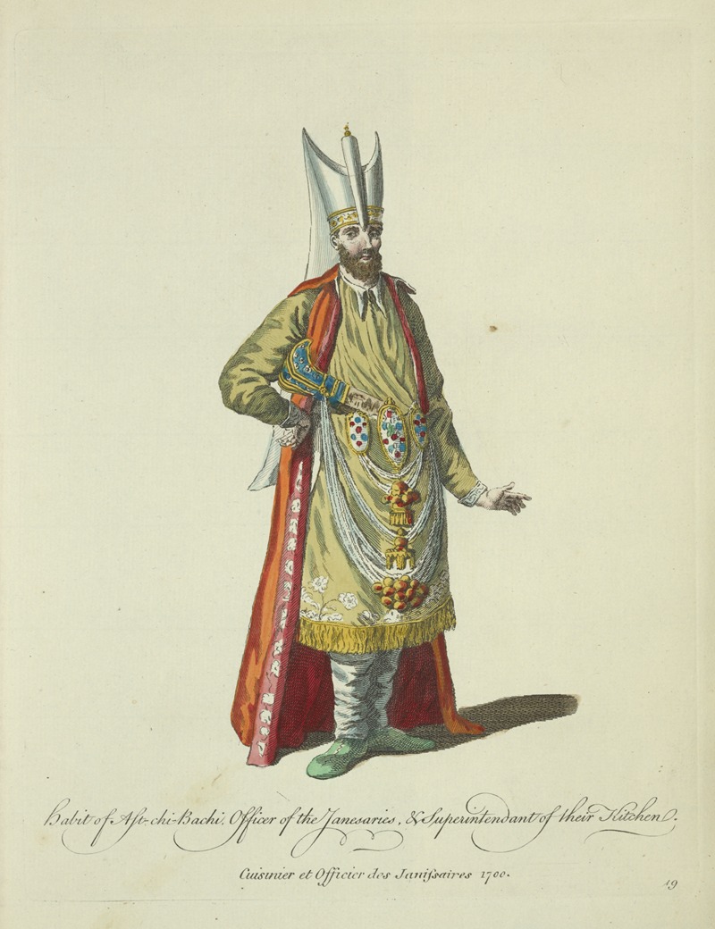 Charles Grignion - Habit of the Ast-chi-Bachi, Officer of the Janesaries, & superintendant of their kitchen. Cuisinier et officier des Janissaires 1700.