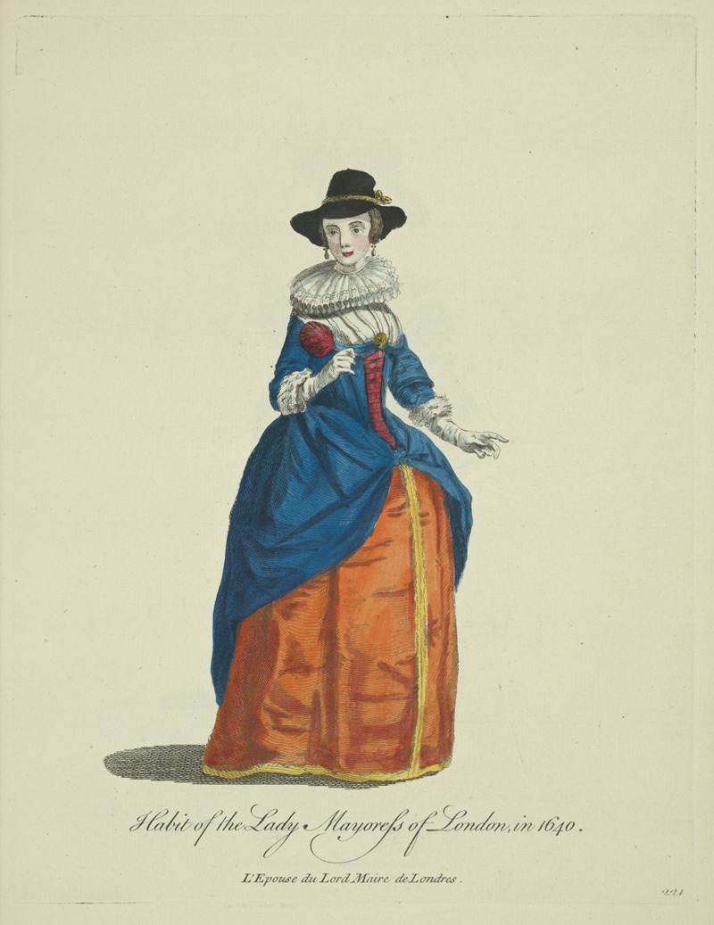 Charles Grignion - Habit of the lady mayoress of London in 1640. L’epouse du Lord Maire de Londres.