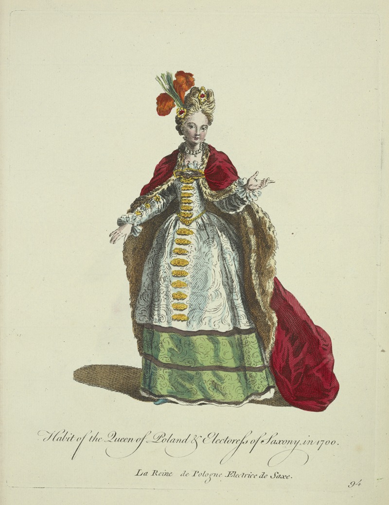 Charles Grignion - Habit of the Queen of Poland & Electoress of Saxony in 1700. La Reine de Pologne Electrice de Saxe.