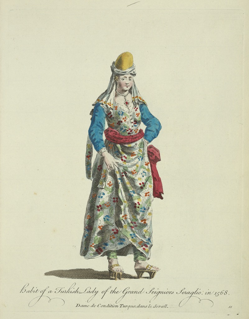 Charles Grignion - Habit of the Turkish lady of the grand seigniors seraglio, in 1568. Dame de condition Turque, dans le serail.