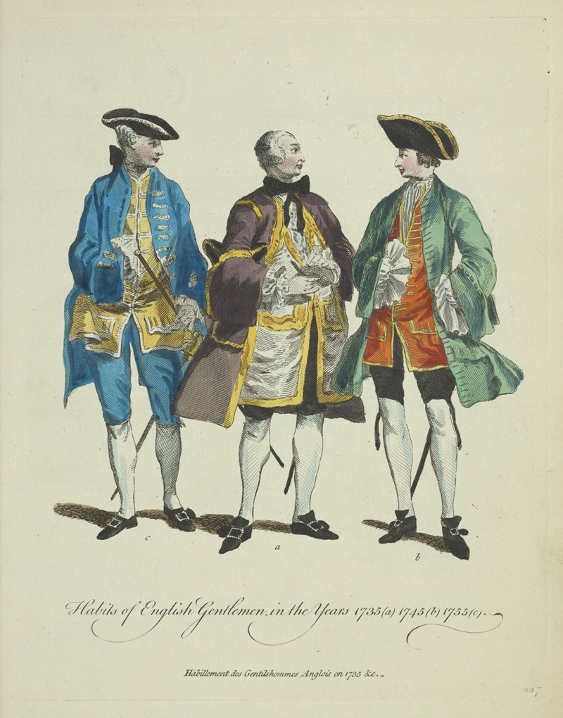 Charles Grignion - Habits of English gentlemen in the years 1735 (a) 1745 (b) 1755 (c)