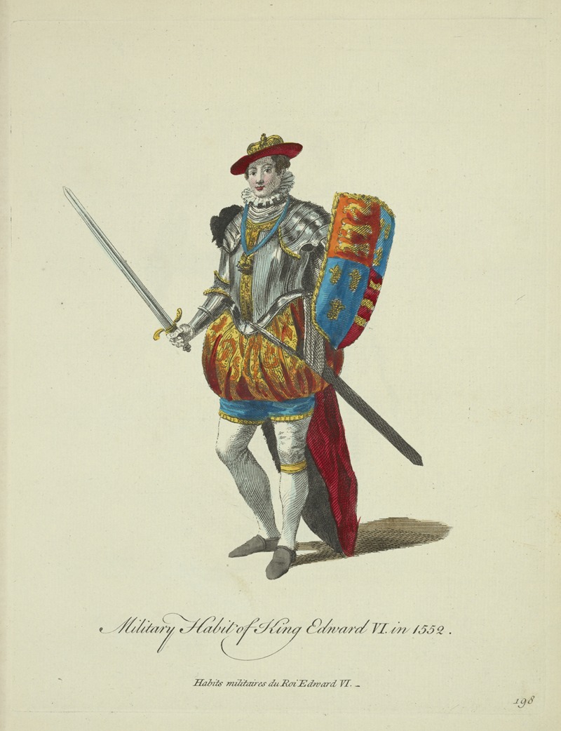 Charles Grignion - Military habit of King Edward VI in 1552. Habits militaires du Roi Edward VI.