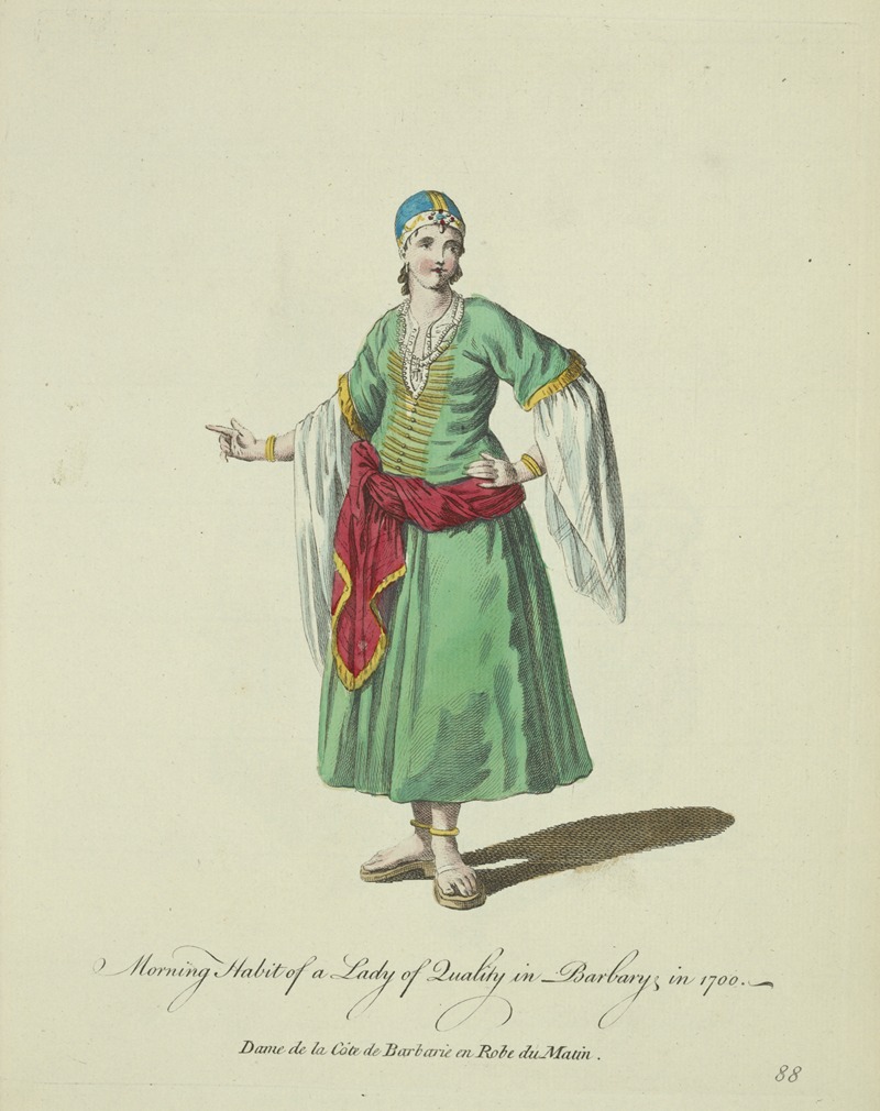 Charles Grignion - Morning habit of a lady of quality in Barbary in 1700. Dame de la Côte de Barbarie en robe du Matin.