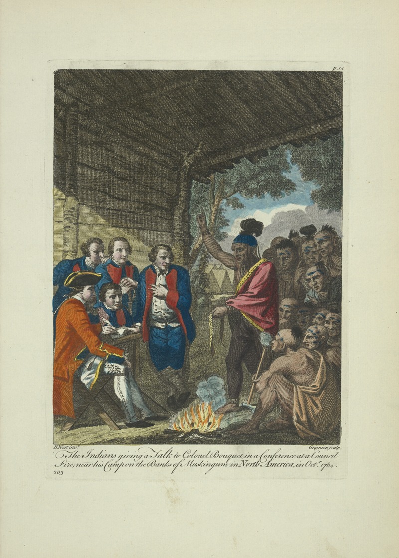 Charles Grignion - The Indians giving a talk to Colonel Bouquet in a conference at a council fire