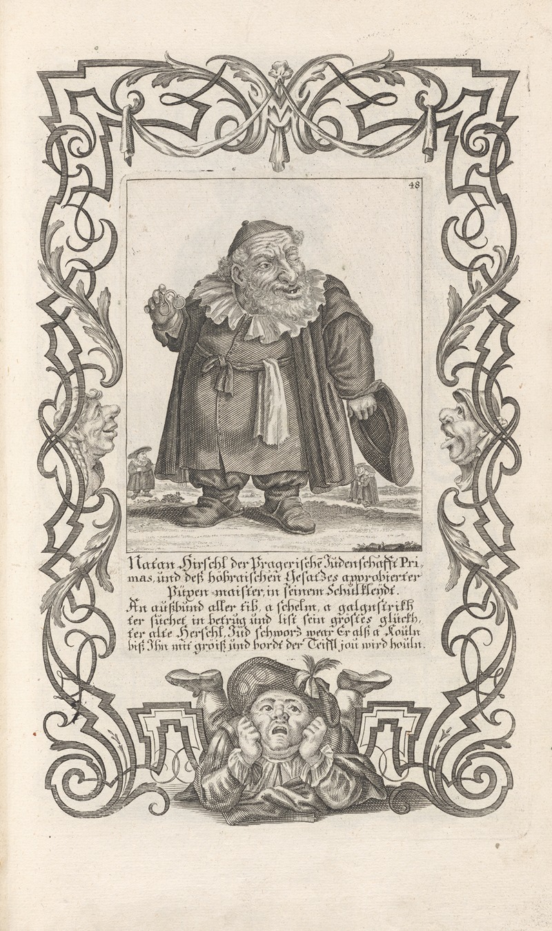 Elias Baeck - Nathan Hirschl der Pragerische Judenschaft Primas, und deß höbraischen Gesatzes approbierter Püpen-maister, in seinem Schulkleydt, Pl. 48