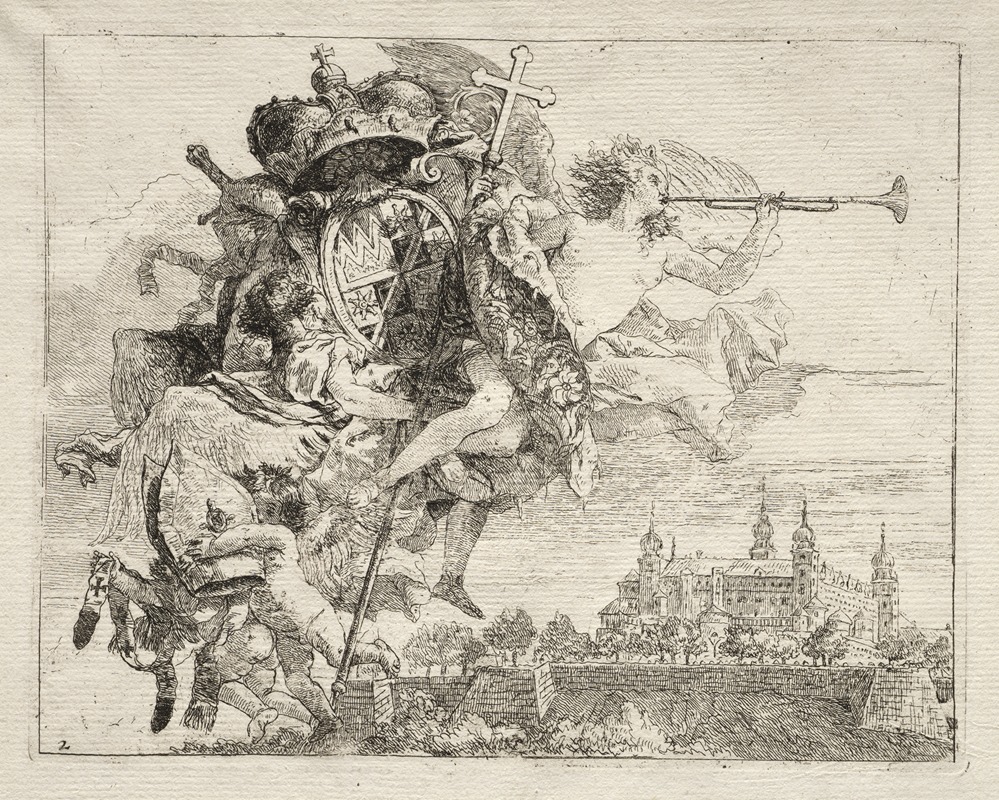 Giovanni Domenico Tiepolo - Dedication with Winged Figure of Fame bearing the Arms of the Prince-Bishop of Wurzburg